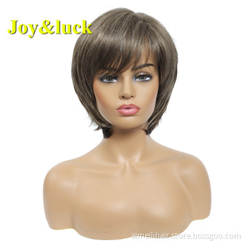 Ladies Wigs With Bangs Women's Brown Ombre Blonde Wholesale Prices Wigs for Black Women Natural Straight Synthetic Hair Wigs